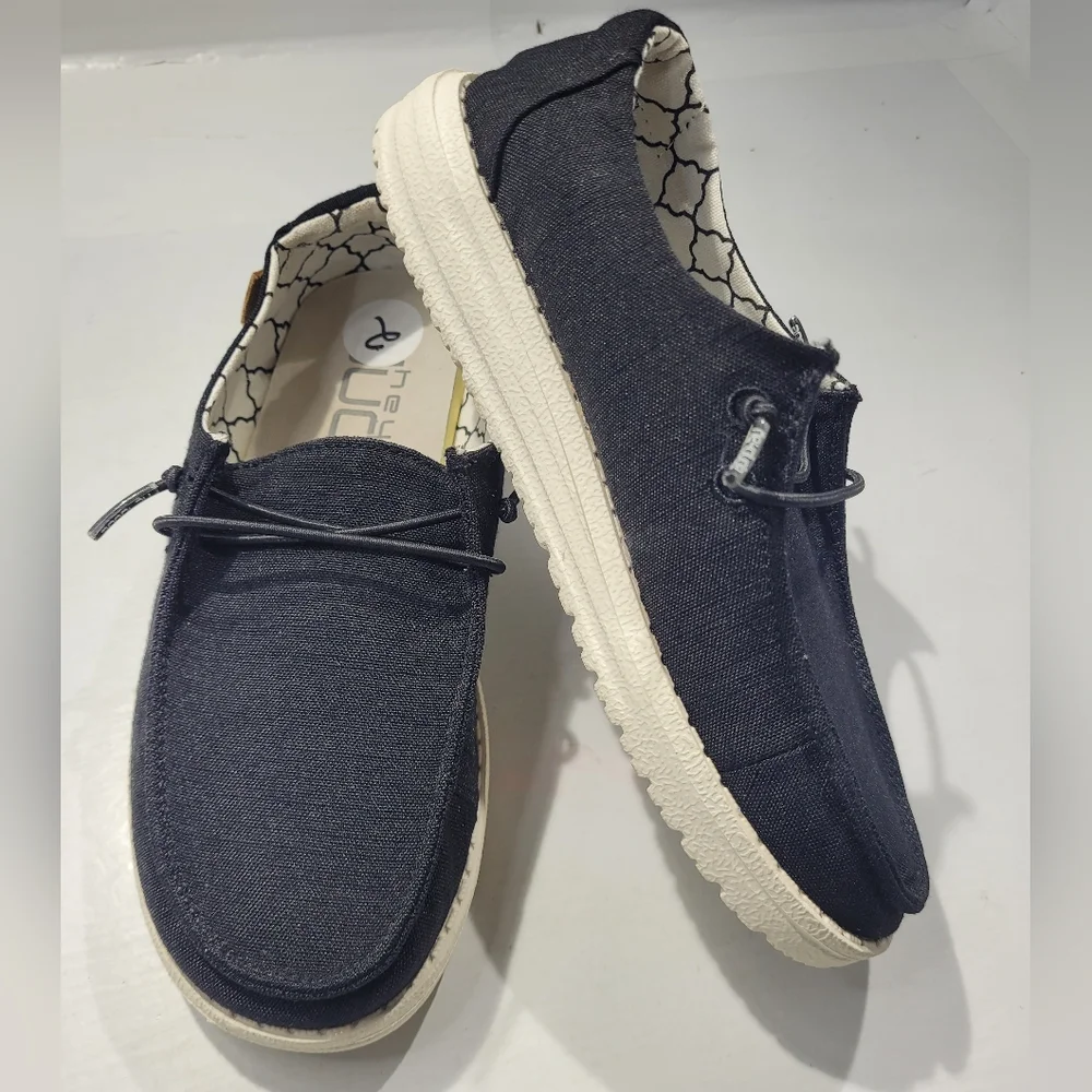 HEY DUDE WENDY YOUTH LINEN BLACK SLIP-ON CASUAL SHOES SIZE 2/LADIES 3